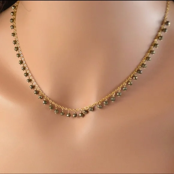 Pyrite Necklace 14k Gold Genuine Gemstone